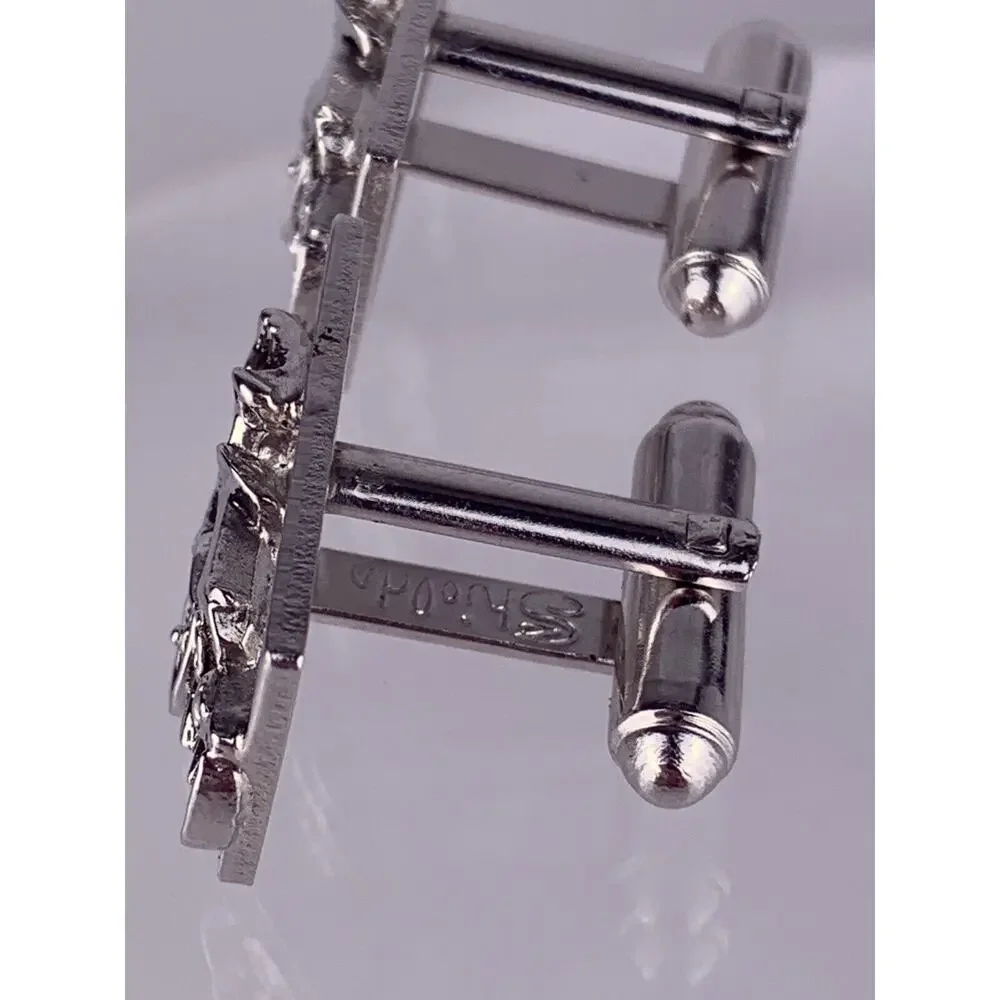 Model T Antique Car Buggy Silver Tone Cufflinks Shields Vintage K1